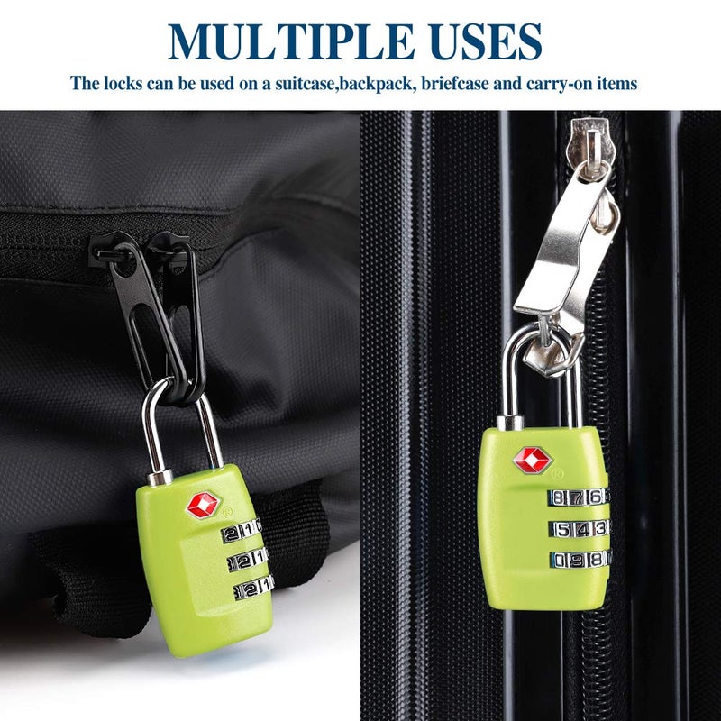 Cluckyu TSA Luggage Locks (4Pack) - 3 Digit Combination Padlocks - Approved Travel Lock for Suitcases & Baggage (Green1) - Image 4